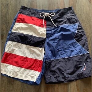 Nautica Swim Trunks Blue Red White Size Large Drawstrings